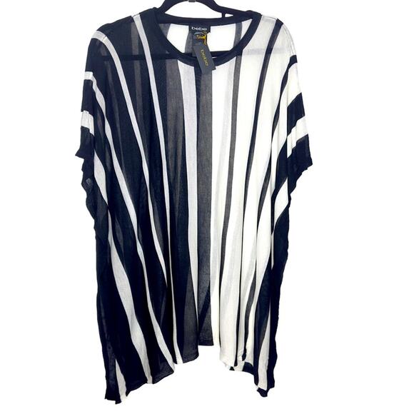 Bebe Black And White Stripe Poncho One Size Round Neck Lightweight NWT - Picture 1 of 5